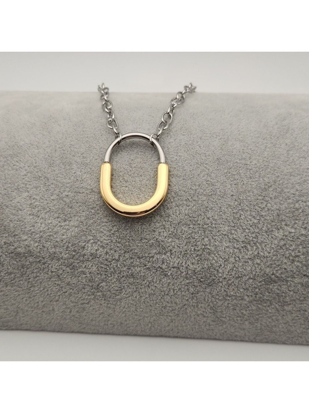 Dual Toned 18k Gold Plated Stainless Steel Padlock Style Chain Necklace.